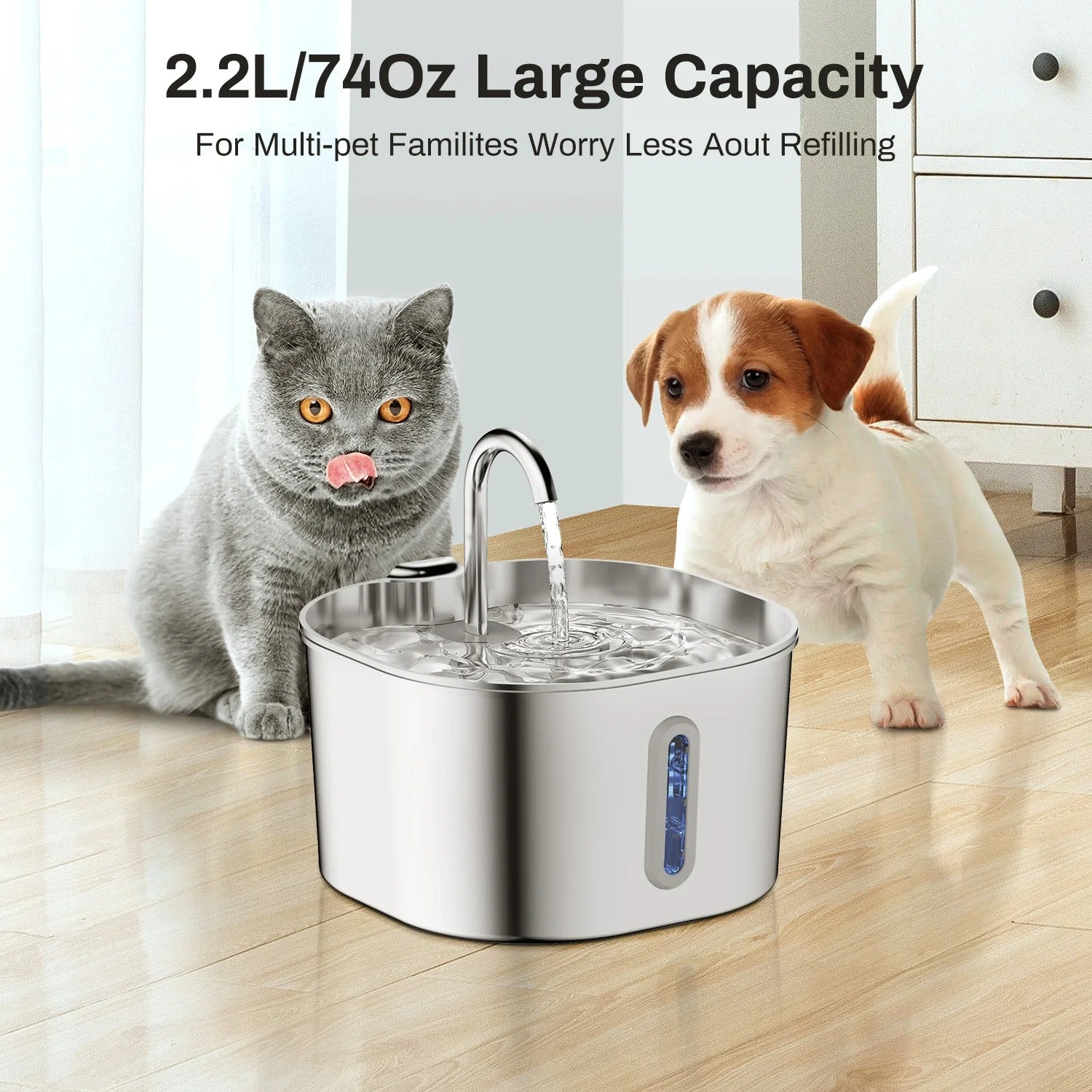 2.2L Automatic Stainless Steel Pet Water Fountain