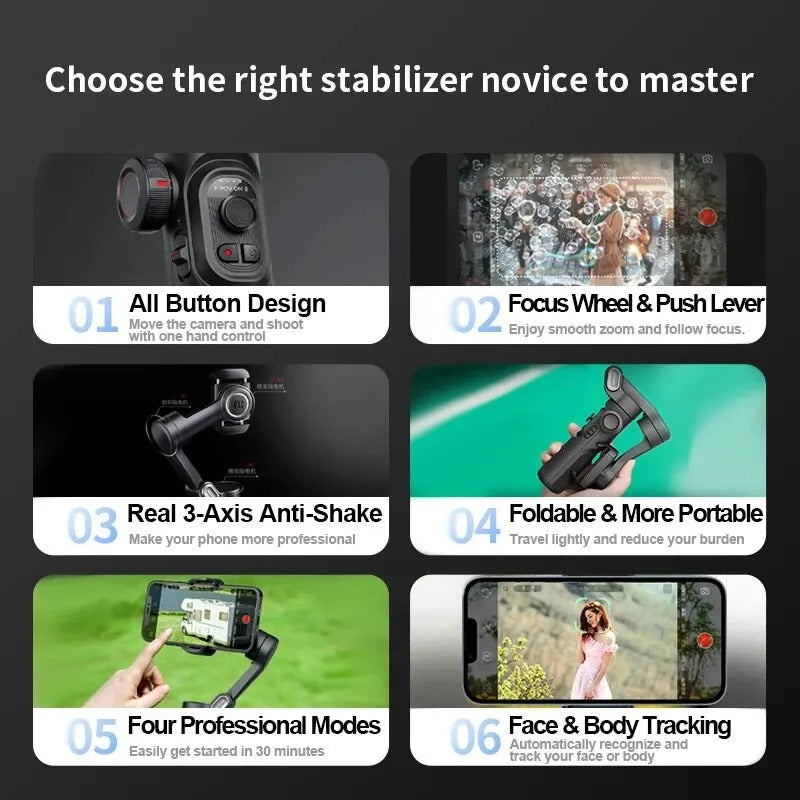 Professional 3-Axis Smartphone Gimbal Stabilizer with AI Face Tracking