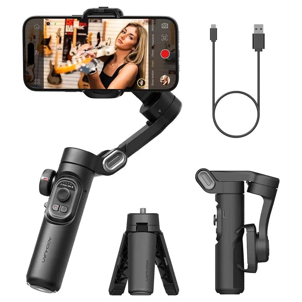 Professional 3-Axis Smartphone Gimbal Stabilizer with AI Face Tracking